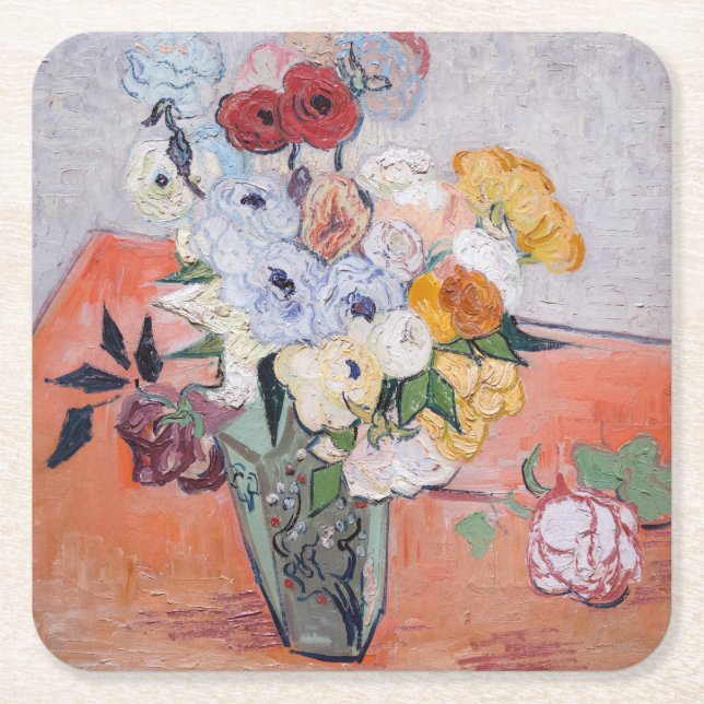 Vincent van Gogh - Vase mit Rose und Anemonen Rechteckiger Pappuntersetzer (Vorderseite)