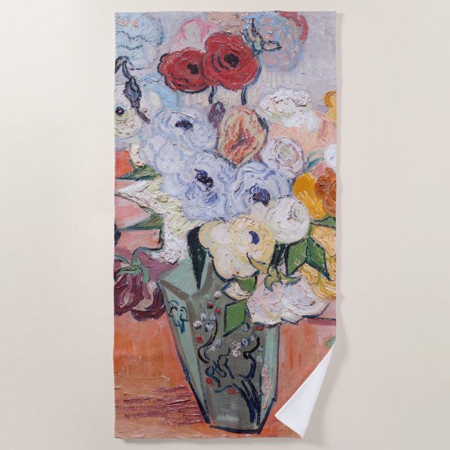 Vincent van Gogh - Vase mit Rose und Anemonen Strandtuch (Vorderseite)