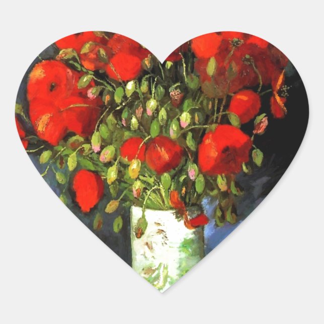 Vincent Van Gogh Vase mit roten Pfefferchen Blumen Herz-Aufkleber (Vorderseite)