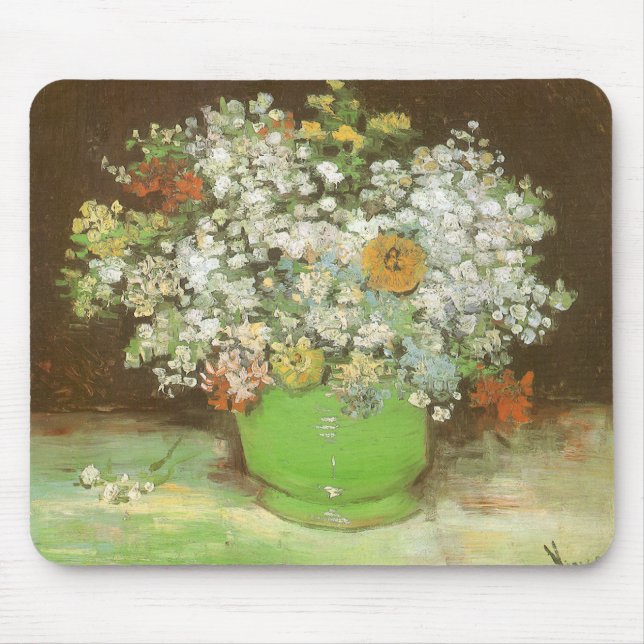 Vincent van Gogh - Vase mit Zinnias und Blume Mousepad (Vorne)