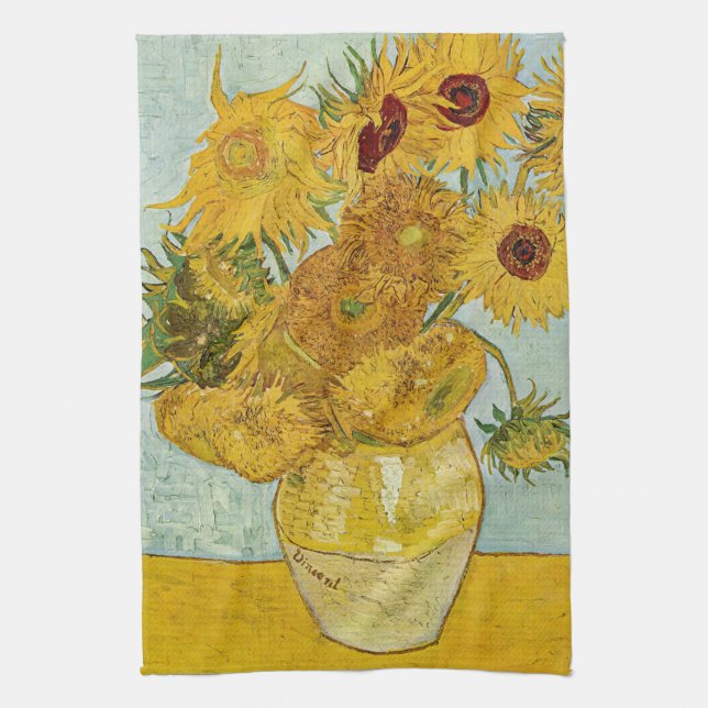 Vincent Van Gogh - Vase mit zwölf Sonnenblumen Geschirrtuch (Vertikal)