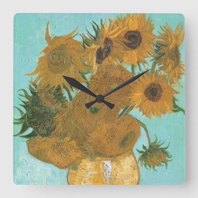 Vincent van Gogh - Vase mit zwölf Sonnenblumen Quadratische Wanduhr (Vorderseite)
