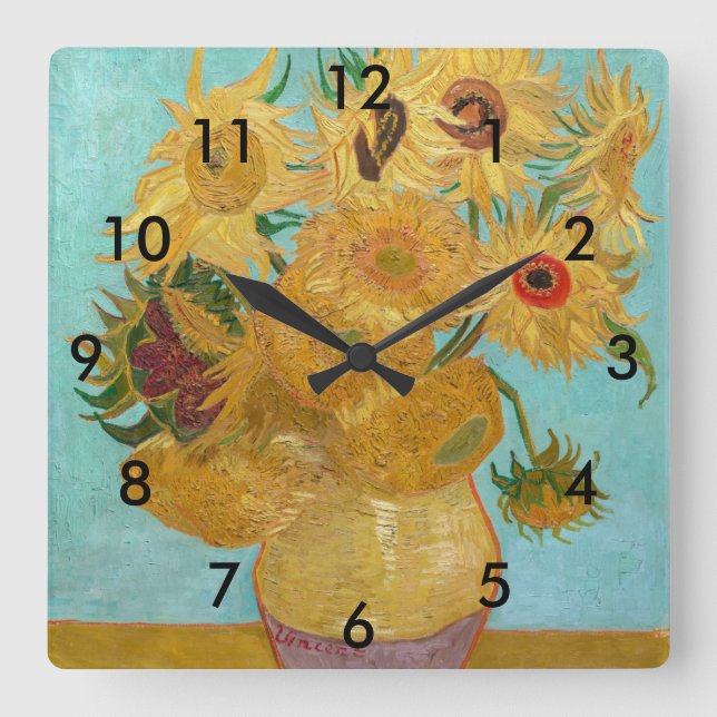 Vincent Van Gogh - Vase mit zwölf Sonnenblumen Quadratische Wanduhr (Vorderseite)