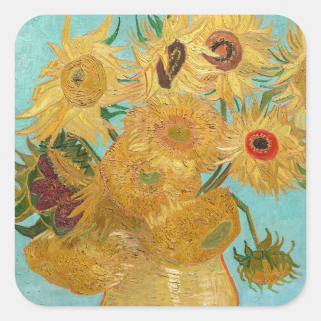 Vincent Van Gogh - Vase mit zwölf Sonnenblumen Quadratischer Aufkleber (Vorderseite)