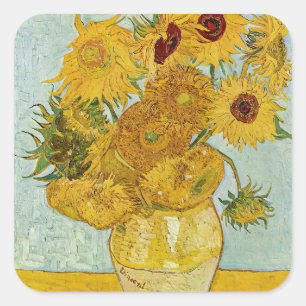 Vincent Van Gogh - Vase mit zwölf Sonnenblumen Quadratischer Aufkleber
