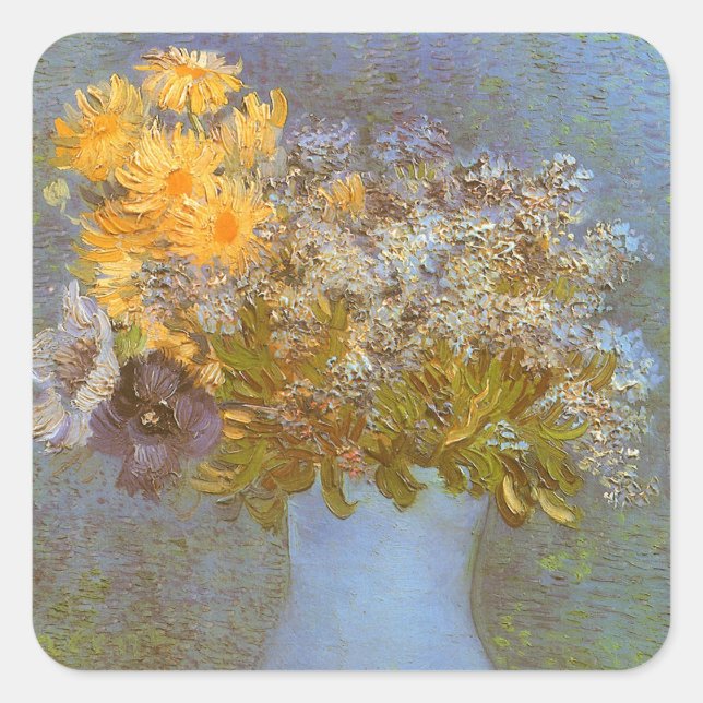 Vincent van Gogh Vase of Lilacs, Daisies, Anemones Quadratischer Aufkleber (Vorderseite)