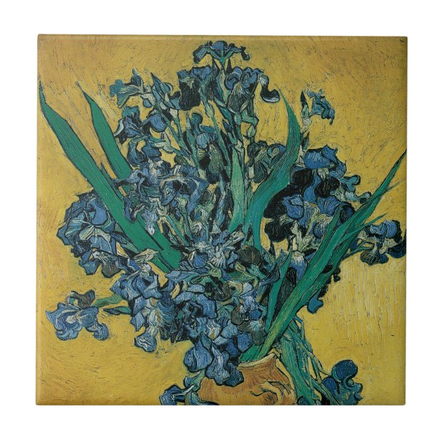 Vincent van Gogh - Vase w Irises Yellow Background Fliese (Vorderseite)