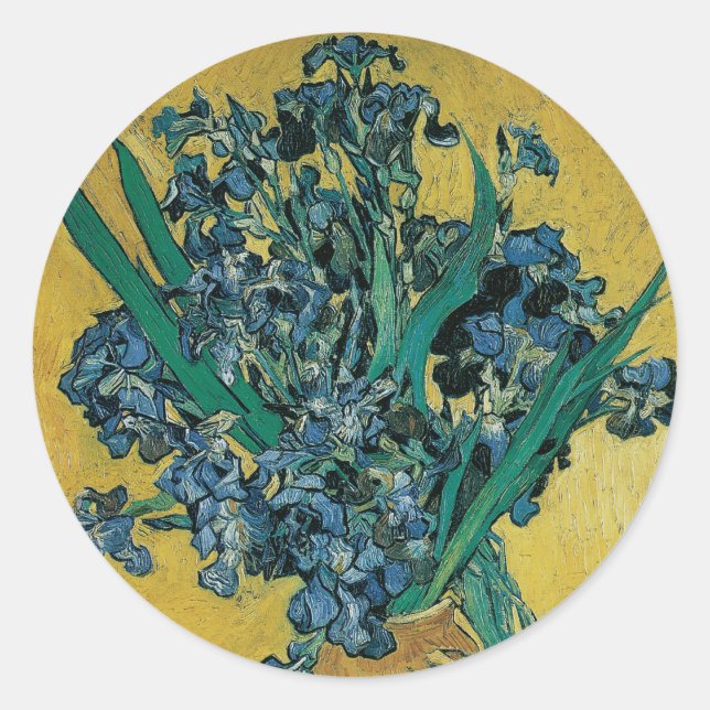 Vincent van Gogh - Vase w Irises Yellow Background Runder Aufkleber (Vorderseite)