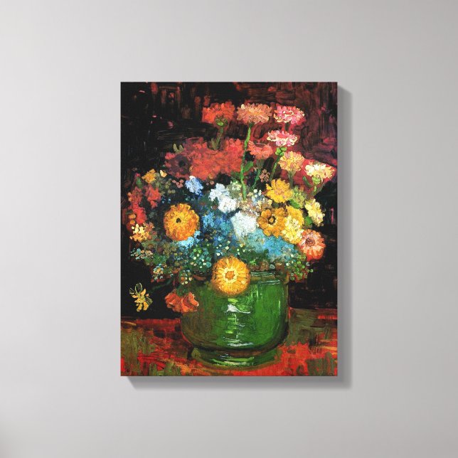 Vincent Van Gogh - Vase with Zinnias Fine Art Leinwanddruck (Vorderseite)
