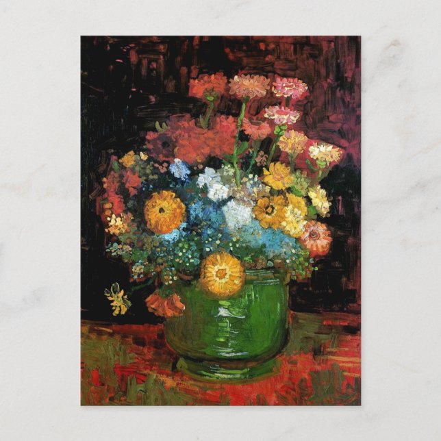 Vincent Van Gogh - Vase with Zinnias Fine Art Postkarte (Vorderseite)