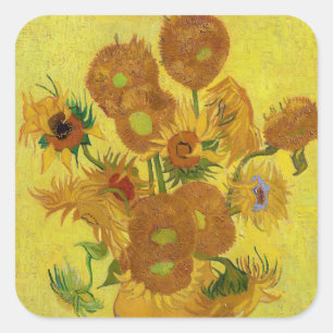 Vincent van Gogh - Vasen mit fünfzehn Sonnenblumen Quadratischer Aufkleber