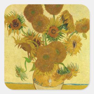 Vincent van Gogh - Vasen mit fünfzehn Sonnenblumen Quadratischer Aufkleber