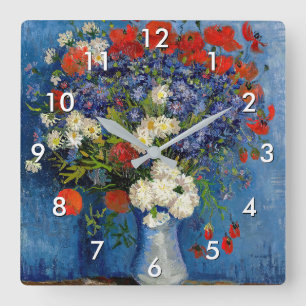 Vincent van Gogh - Vasen mit Kornblumen und Mohn Quadratische Wanduhr