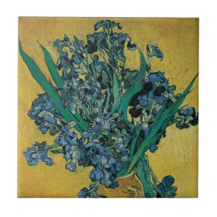 Vincent van Gogh - Vasen mit Schwertlilien vor gel Fliese