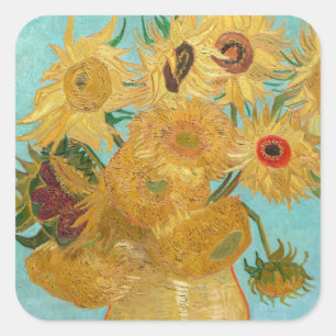 Vincent Van Gogh - Vasen mit zwölf Sonnenblumen Quadratischer Aufkleber