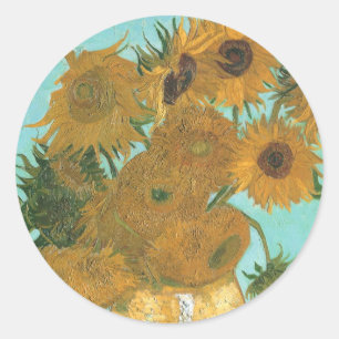 Vincent van Gogh - Vasen mit zwölf Sonnenblumen Runder Aufkleber