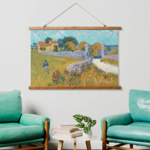 Vincent Van Gogh Vintage Farmhouse in der Provence Wandteppich Mit Holzrahmen