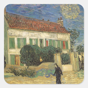 Vincent van Gogh - Weißes Haus in der Nacht Quadratischer Aufkleber