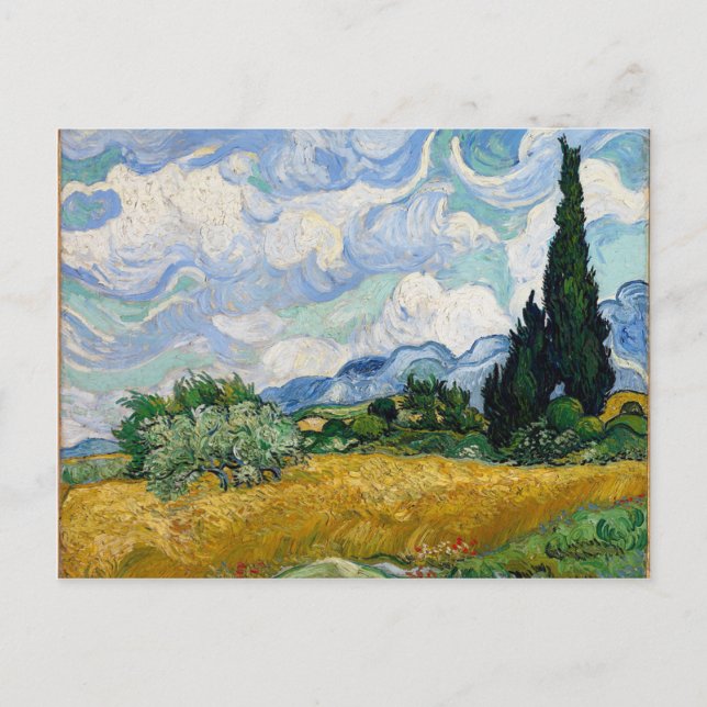 Vincent van Gogh-Weizen-Feld mit Zypressen-Kunst Postkarte (Vorderseite)