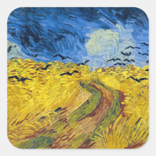 Vincent van Gogh - Weizenfeld mit Krähen Quadratischer Aufkleber
