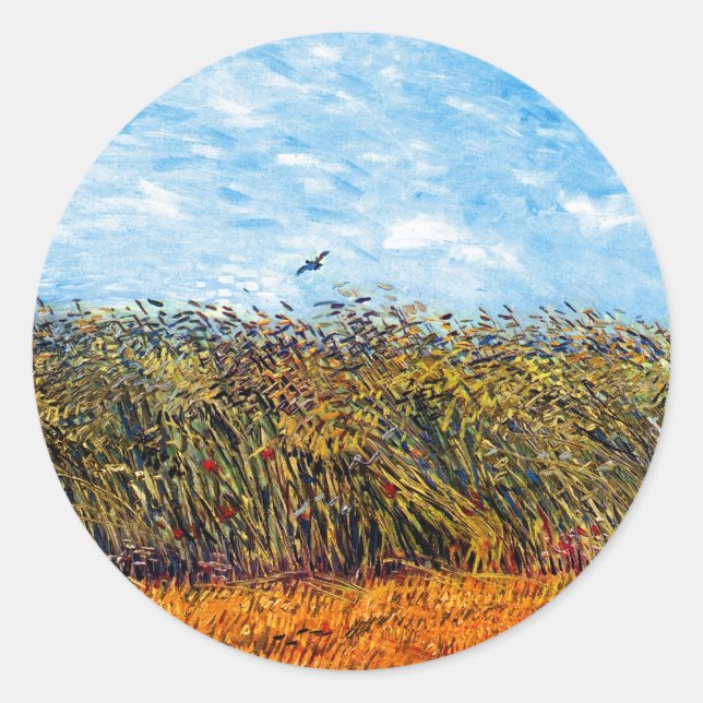 Vincent Van Gogh - Weizenfeld mit Park Runder Aufkleber (Vorderseite)