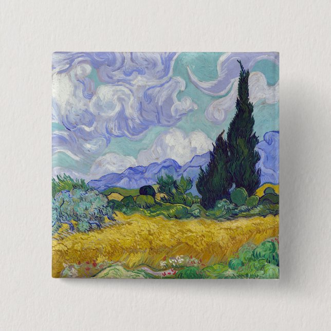 Vincent Van Gogh - Weizenfeld mit Zypressen Button (Vorderseite)