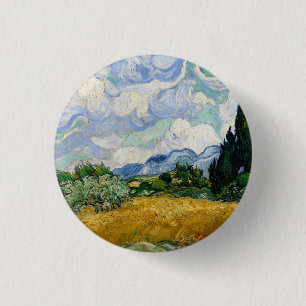 Vincent Van Gogh Weizenfeld mit Zypressen Button