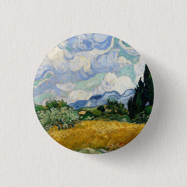 Vincent Van Gogh Weizenfeld mit Zypressen Button (Vorderseite)