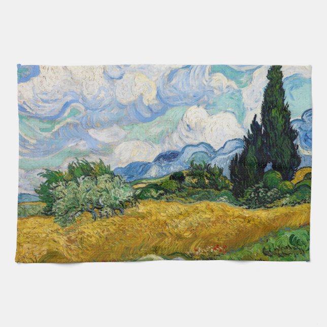 Vincent Van Gogh - Weizenfeld mit Zypressen Geschirrtuch (Horizontal)