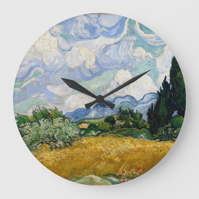 Vincent Van Gogh Weizenfeld mit Zypressen Große Wanduhr (Vorderseite)