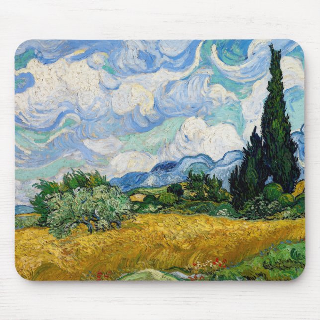 Vincent Van Gogh - Weizenfeld mit Zypressen Mousepad (Vorne)