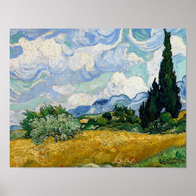 Vincent van Gogh - Weizenfeld mit Zypressen Poster (Vorne)