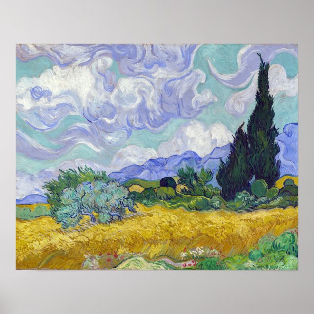 Vincent Van Gogh - Weizenfeld mit Zypressen Poster (Vorne)
