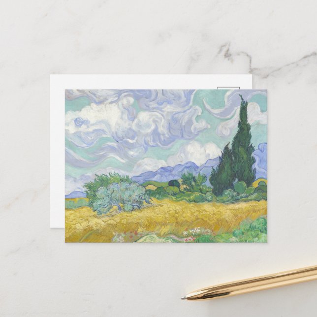 Vincent Van Gogh, Weizenfeld mit Zypressen Postkarte (Vorderseite/Rückseite Beispiel)