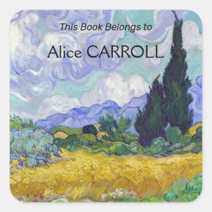 Vincent Van Gogh - Weizenfeld mit Zypressen Quadratischer Aufkleber