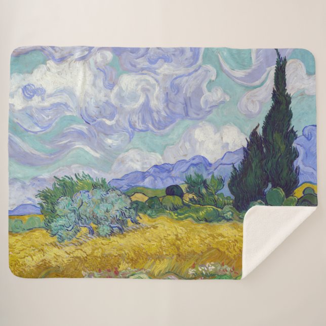 Vincent Van Gogh - Weizenfeld mit Zypressen Sherpadecke (Vorderseite (Horizontal))