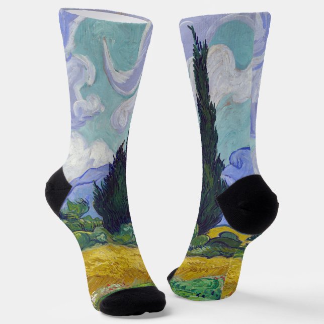Vincent Van Gogh - Weizenfeld mit Zypressen Socken (Gewinkelt)