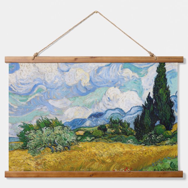 Vincent Van Gogh - Weizenfeld mit Zypressen Wandteppich Mit Holzrahmen (Vorne)