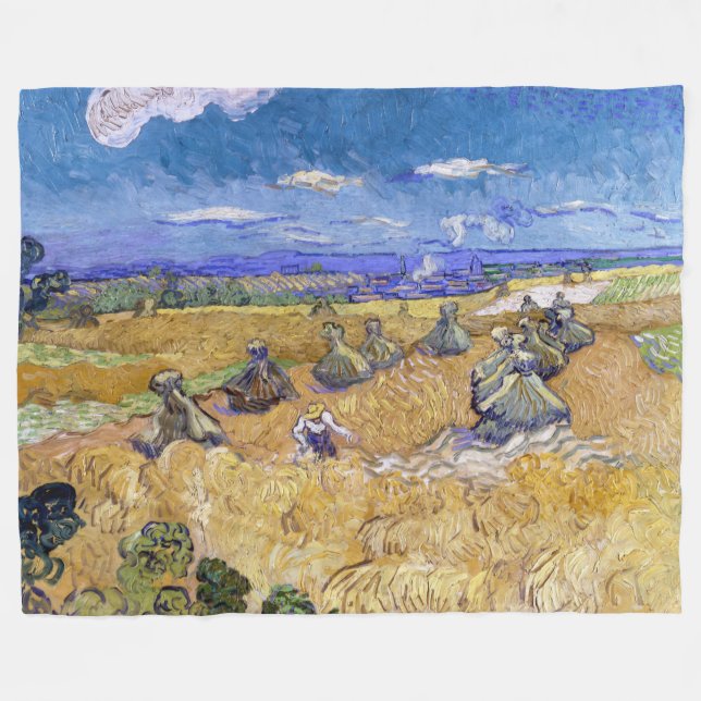 Vincent van Gogh - Weizenstapel mit Schnittern Fleecedecke (Vorderseite (Horizontal))