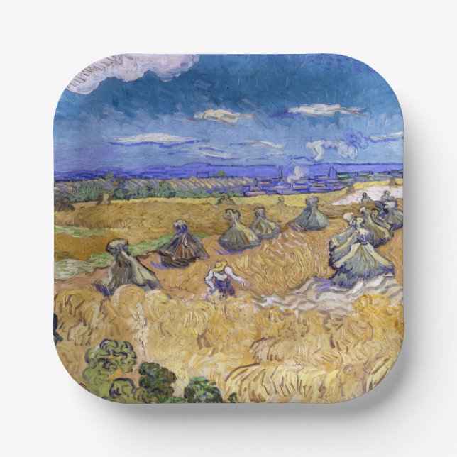 Vincent van Gogh - Weizenstapel mit Schnittern Pappteller (Vorderseite)