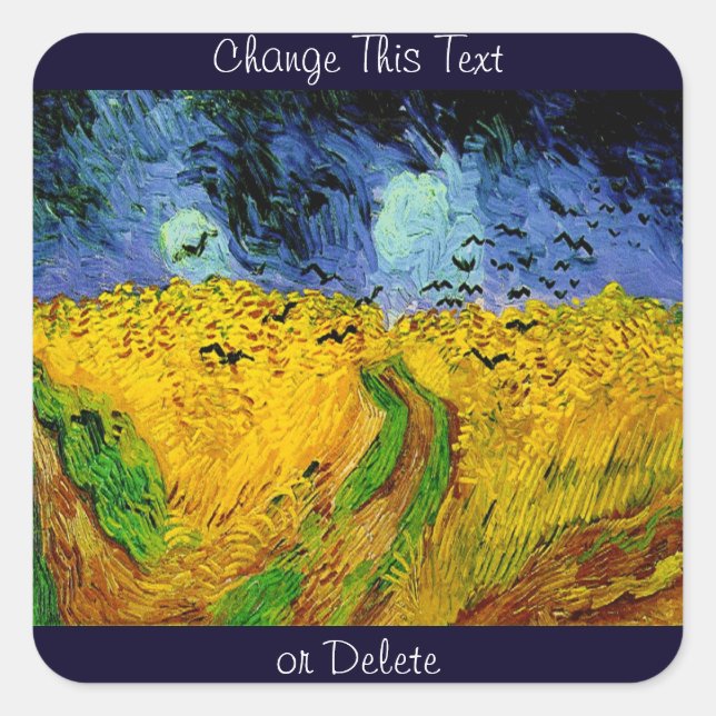 Vincent Van Gogh Wheat Field mit Crows Quadratischer Aufkleber (Vorderseite)