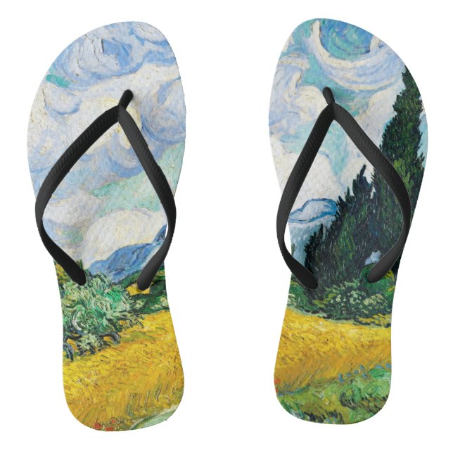 Vincent Van Gogh Wheat Field mit Cypressen Flip Flops (Fußbett)