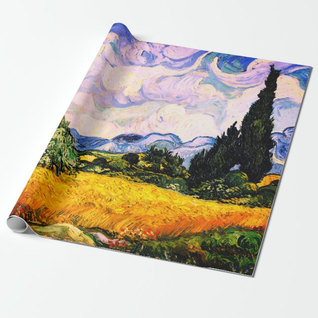 Vincent Van Gogh Wheat Field mit Cypressen Geschenkpapier (Ungerollt)