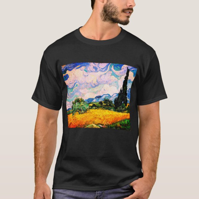 Vincent Van Gogh Wheat Field mit Cypressen T-Shirt (Vorderseite)
