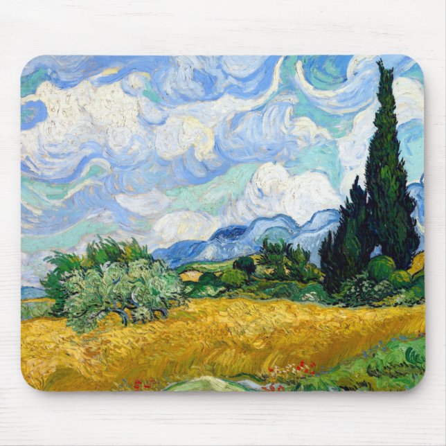 Vincent van Gogh Wheat Field mit Zypressen Mousepad (Vorne)