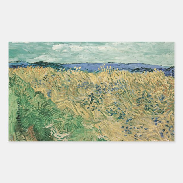Vincent van Gogh - Wheatfield mit Kornblumen Rechteckiger Aufkleber (Vorderseite)