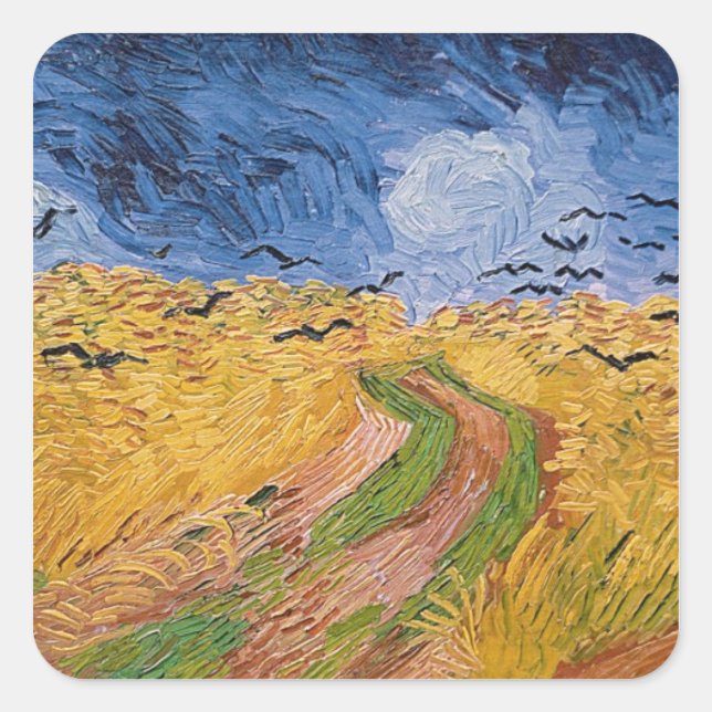 Vincent van Gogh | Wheatfield mit Krähen, 1890 Quadratischer Aufkleber (Vorderseite)