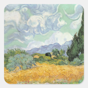 Vincent van Gogh   Wheatfield mit Zypressen, 1889 Quadratischer Aufkleber