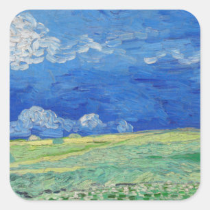 Vincent van Gogh - Wheatfields under Thunderclouds Quadratischer Aufkleber