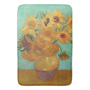 Vincent Van Gogh Zwölf Sonnenblumen in einer Vase Badematte